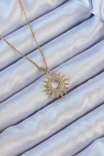Clariss 316L Steel Chain Gold Color Zircon Stone Shining Sun Necklace