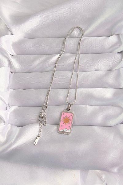 Clariss 316L Steel Silver Color Pink Enamel Sun Model Tarot Necklace
