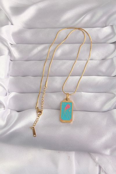 Clariss 316L Steel Gold Color Blue Enamel Tarot Necklace