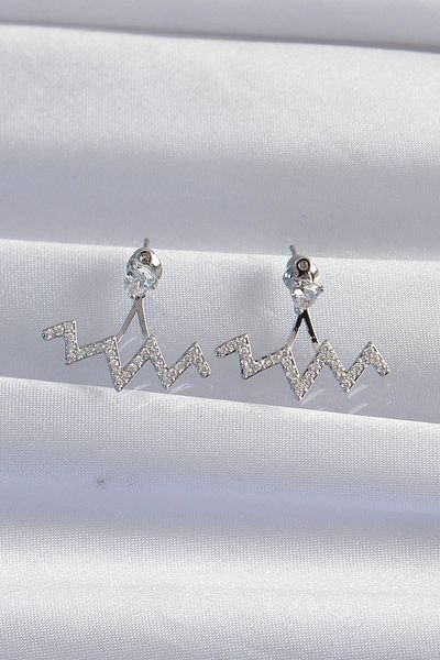 Clariss Brass Silver Color Zircon Stone Zigzag Earrings