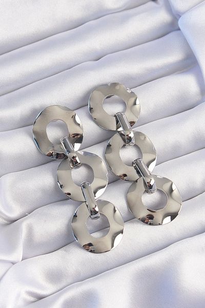 Clariss Brass Silver Color Oval Mirror Model Dangle Earrings