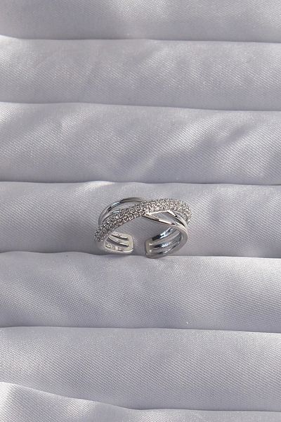 Epatim Brass Adjustable Silver Color Zircon Stone Cross Appearance Ring
