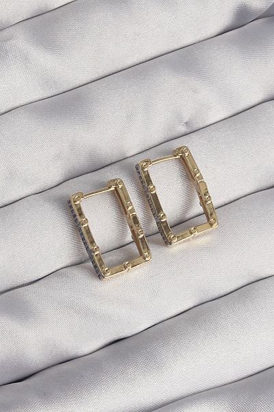 ANATOLİA TASARIM Brass Gold Color Zircon Stone Rectangular Model Seranay Earrings