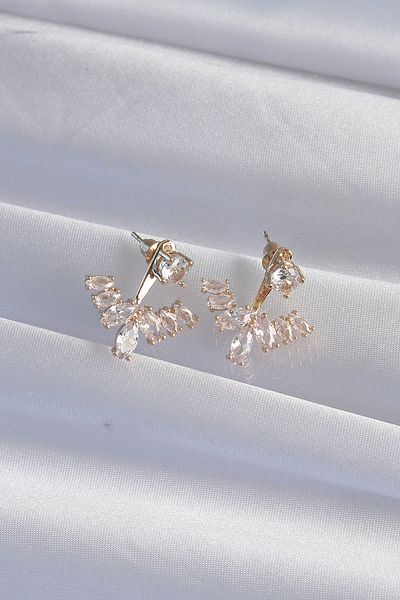Clariss Brass Gold Color Zircon Stone V Model Earrings