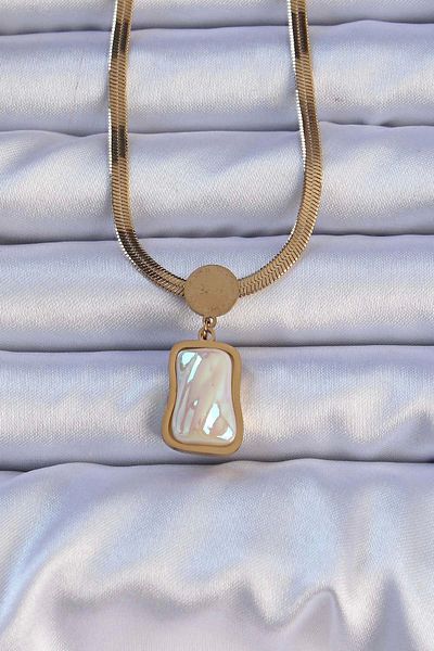 Clariss 316L Steel Gold Color Italian Chain Crushed Stone Necklace
