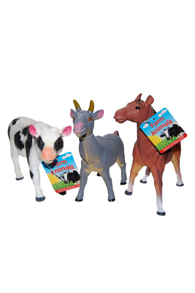 Johntoy Set 3 figurine din cauciuc animale domestice, Cal/Vaca/Capra, 20 - 24 cm
