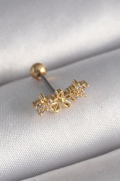 Clariss 316L Steel Gold Color Zircon Stone Flower Tragus Piercing