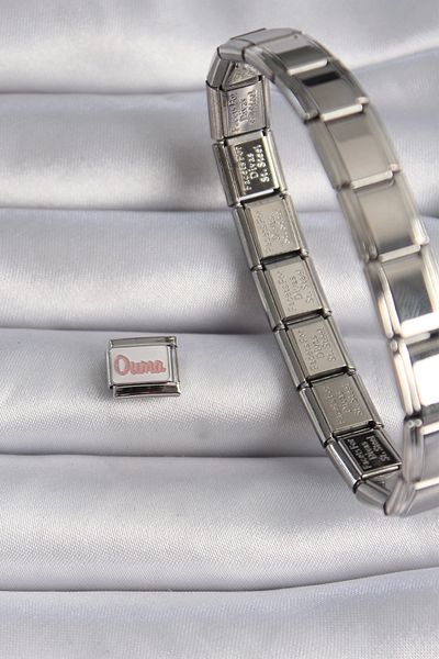 Clariss 316L Steel Silver Color White Pink Ouma Embroidered Nomination Charm