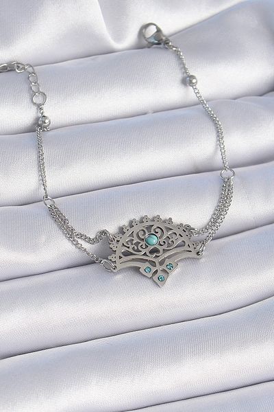 Clariss 316L Steel Silver Color Blue Stone Ethnic Pattern Women's Bracelet