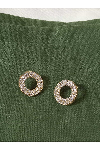 mos&more Gold Taşlı Yuvarlak Şık Kadın Küpe