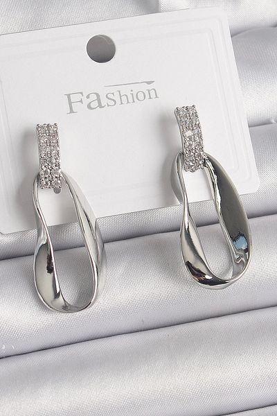 Clariss Brass Silver Color Zircon Stone Dangle Women's Earrings