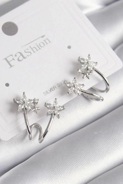 Clariss Brass Silver Color Zircon Stone Flower Model Women's Earrings