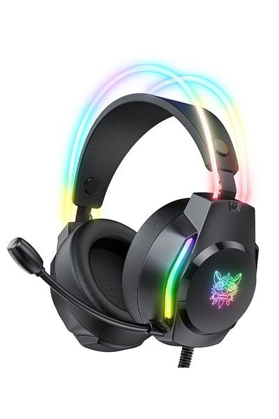 Onikuma سماعة رأس سلكية للألعاب X26 مزودة بميكروفون وإضاءة RGB لأجهزة الكمبيوتر/PS4/PS5/Xbox