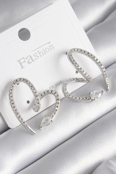 Nextpage Brass Silver Color Zircon Stone Snake Heart Model Women's Earrings