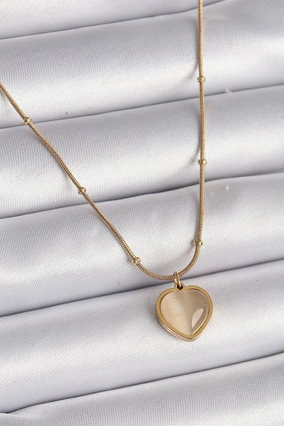 Clariss 316L Steel Gold Color Cat Eye Pearlescent Heart Model Women's Necklace