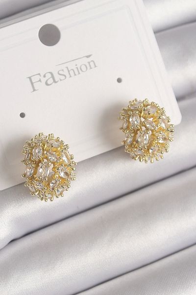 Clariss Brass Gold Color Zircon Stone Women's Earrings