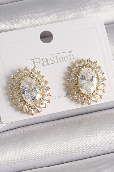 Clariss Brass Gold Color Zircon Stone Women's Earrings