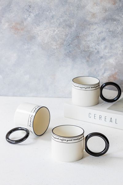 Mirilliahome Modern Design Porcelain Mug Set with 3 Ring Handles