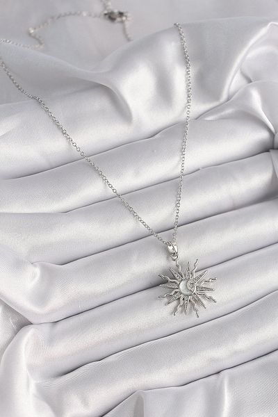 Clariss Silver Color 316L Steel Chain Pearlescent Moon Star Model Necklace for Woman