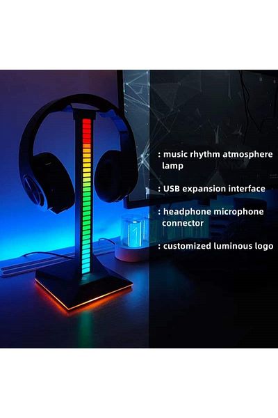 FlashHawk RGB Headset Stand,Pickup Rhythm Light Headphone Holder with 2 USB Ports
