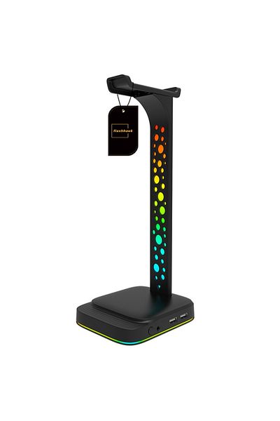FlashHawk RGB Colorful Light Headset Stand with 2 USB2.0 Ports and Audio Jack