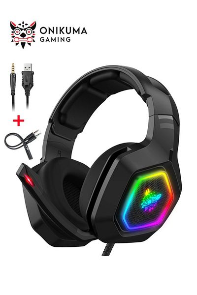 Onikuma K10 Gaming Headphones with Flexible HD Mic, RGB Light Surround