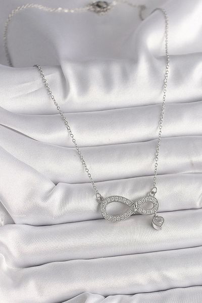 Clariss 316L Steel Silver Color Chain Zircon Stone Infinity Model Stone Heart Detail Women's Necklace