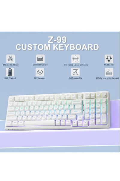 e-yooso 99 Keys Wired Mechanical Keyboard, Programmable, Silver Linear Switch, Gasket Structure