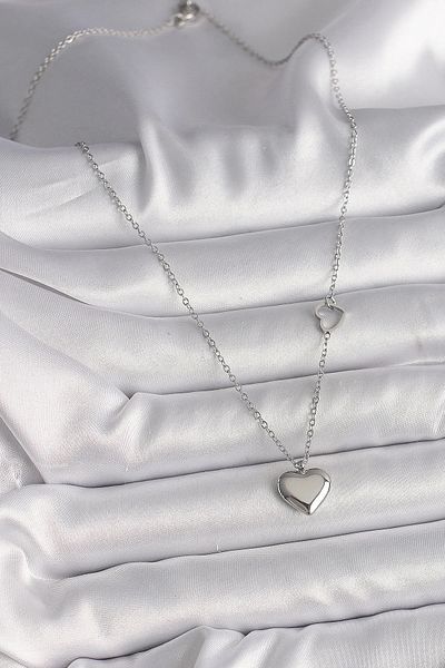 Clariss 316L Steel Silver Color Chain Heart Detail Heart Figure Women's Necklace