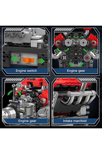 mouldking V8 Motor Yapım Seti, 750 Parça, Teknik Spor Araba Motor Modeli