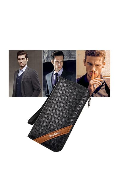 ETG Classic Braid PU Leather Large Capacity Men Long Wallet Zipper Card Holder Phone Bag