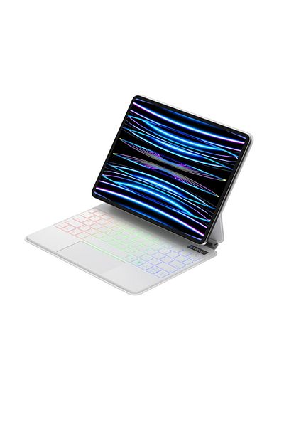 FlashHawk لوحة مفاتيح ماجيك لاسلكية باللغة العربية والإنجليزية لجهاز iPad Pro مقاس 11 بوصة، وiPad Air 4/5 مقاس 10.9 بوصة، باللون الأبيض
