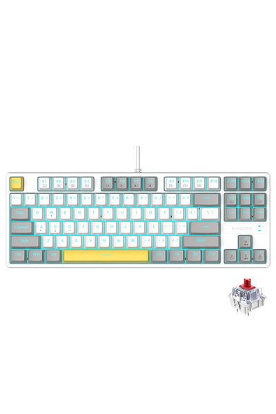 e-yooso Z-87 87key Mechanical Gaming Keyboard with Blue Blacklight White Grey-Red Switches