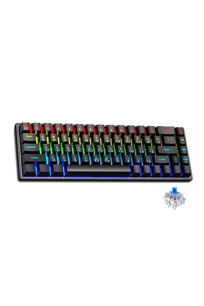 FlashHawk Arabic & English Wired Gaming Keyboard,68 Keys Blue Switches Mechanical Keyboard