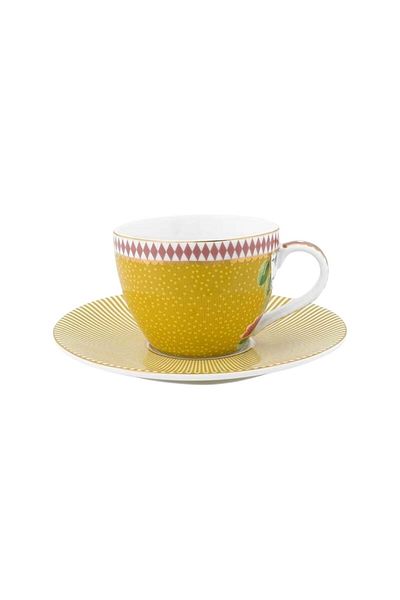 Pip Studio Cappuccino cup with saucer, La Majorelle collection, Yellow, 280 ml, Pip Studio