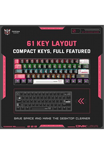 Onikuma Gaming Mechanical Keyboard, Brown Switch Wired 61 Keys Hot-Swappable