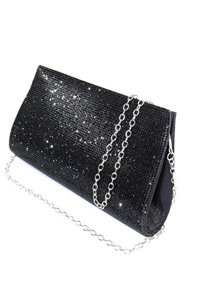 KEEBA Μαύρη βραδινή τσάντα με πέτρες. Βραδινή τσάντα clutch με μαύρη πέτρα. Τ...
