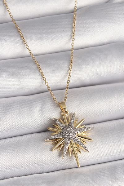 Store 316L Steel Gold Color Chain Zircon Stone North Star Model Women's Necklace