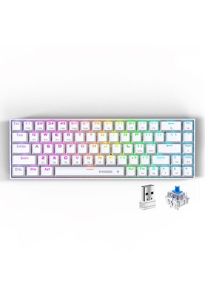 e-yooso 68 Keys 3 Modes Wireless Gaming Keyboard with RGB Backlit,Bluetooth/2.4G/USB-C Blue