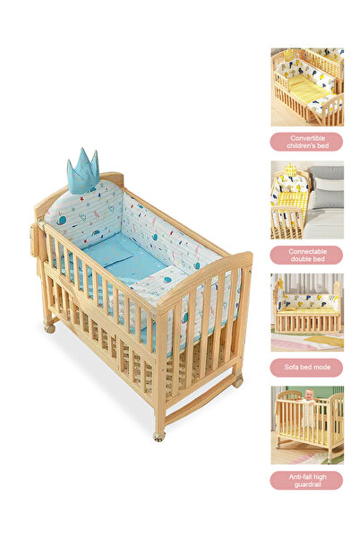 Ma Baby Multifunctional Baby Beside Crib, Infant Toddlers Wood Bed With Double Decker, Baby Swing Cots E-1