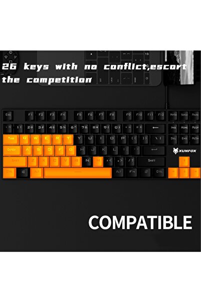 XUNFOX لوحة مفاتيح ميكانيكية للألعاب، إنجليزية وعربية، بإضاءة خلفية RGB، سلكية USB، 87 مفتاحًا