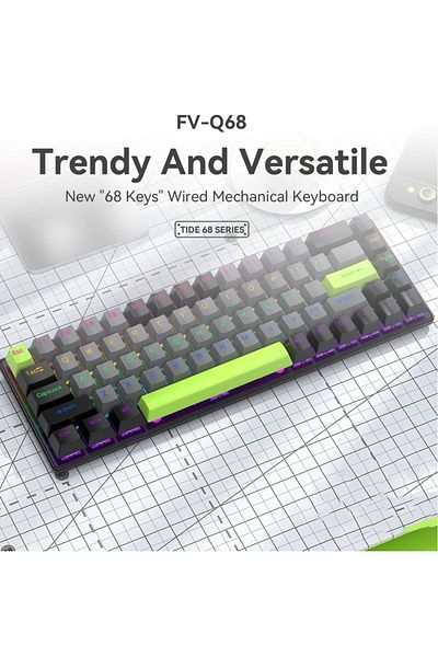FlashHawk 65% Wired RGB Gaming Keyboard, 68 Keys Blue Switch Hot-Swappable Compact Mechanical Keyboard