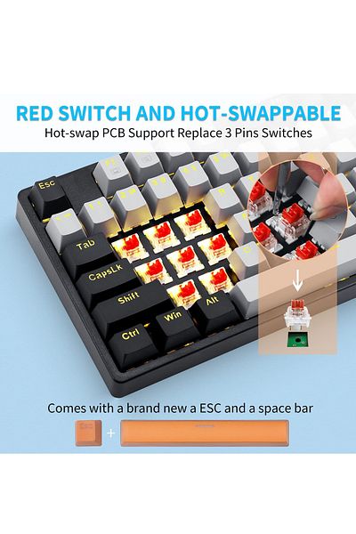 e-yooso Z-87 87 Keys Mechanical Keyboard, Red Switch Gaming Keyboard Mini Compact with Yellow