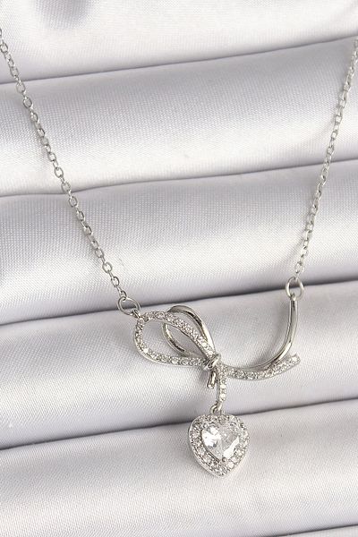 Clariss 316L Steel Silver Color Chain Zircon Stone Knot Dangle Heart Figure Women Necklace
