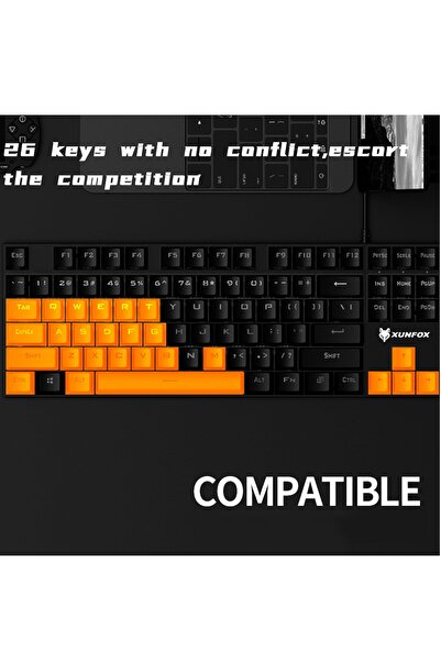 XUNFOX لوحة مفاتيح ميكانيكية للألعاب، إنجليزية وعربية، بإضاءة خلفية RGB، سلكية USB، 87 مفتاحًا، مفتاح أزرق