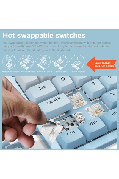 e-yooso لوحة مفاتيح الألعاب الميكانيكية اللاسلكية Z-94 RGB، بلوتوث 5.0 لاسلكي USB 2.4G