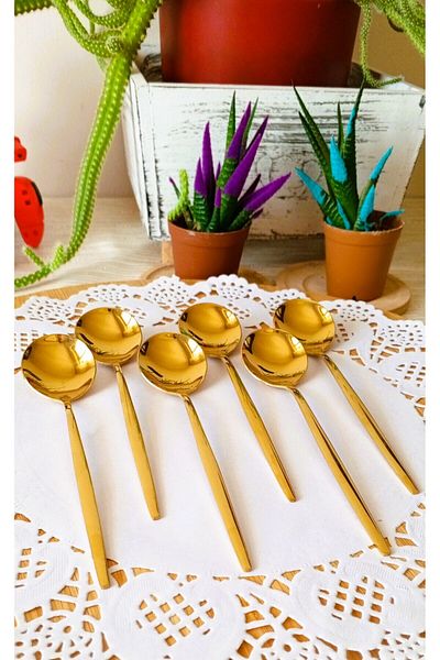 TARIK HOME Gold Color 6-Piece Luxury Dessert Spoon