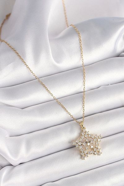 Clariss 316L Steel Gold Color Chain Zircon Stone Snowflake Model Women's Necklace