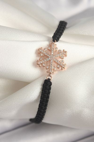 Clariss Brass Rose Color Zircon Stone Snowflake Figure Macrame Lift Model Women's Bracelet