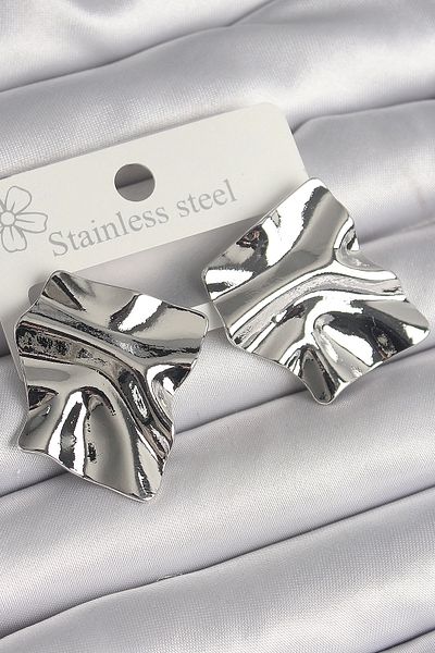 Avantaj Kapıda Brass Silver Color Embroidered Square Plate Model Women's Earrings